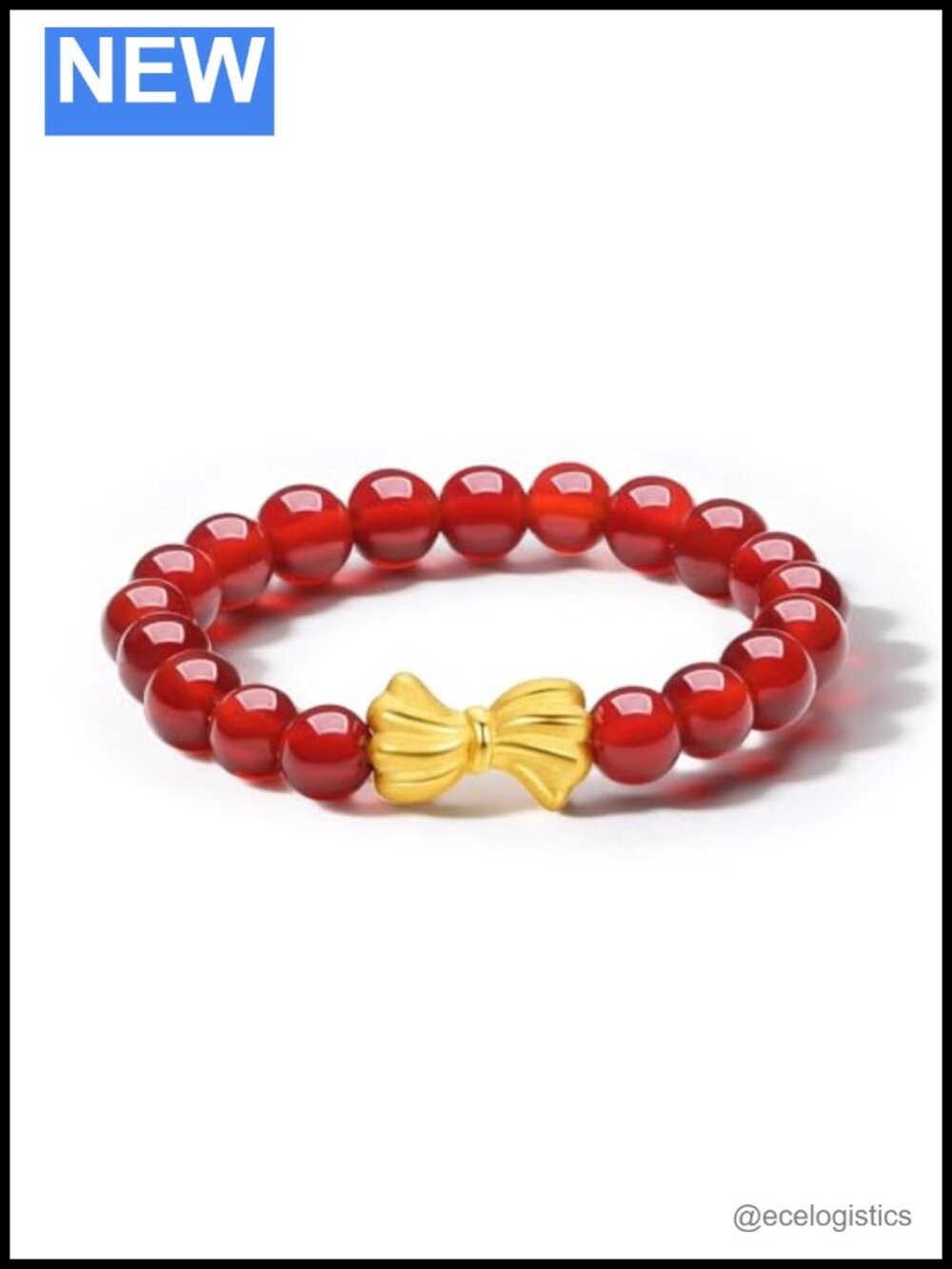 24K Gold Butterfly Bow Red Agate Beaded Ring Adjustable